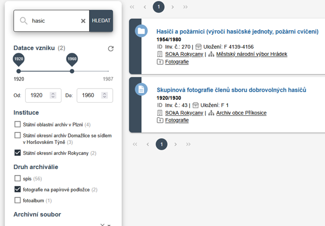 Ukázka filtrování výsledků