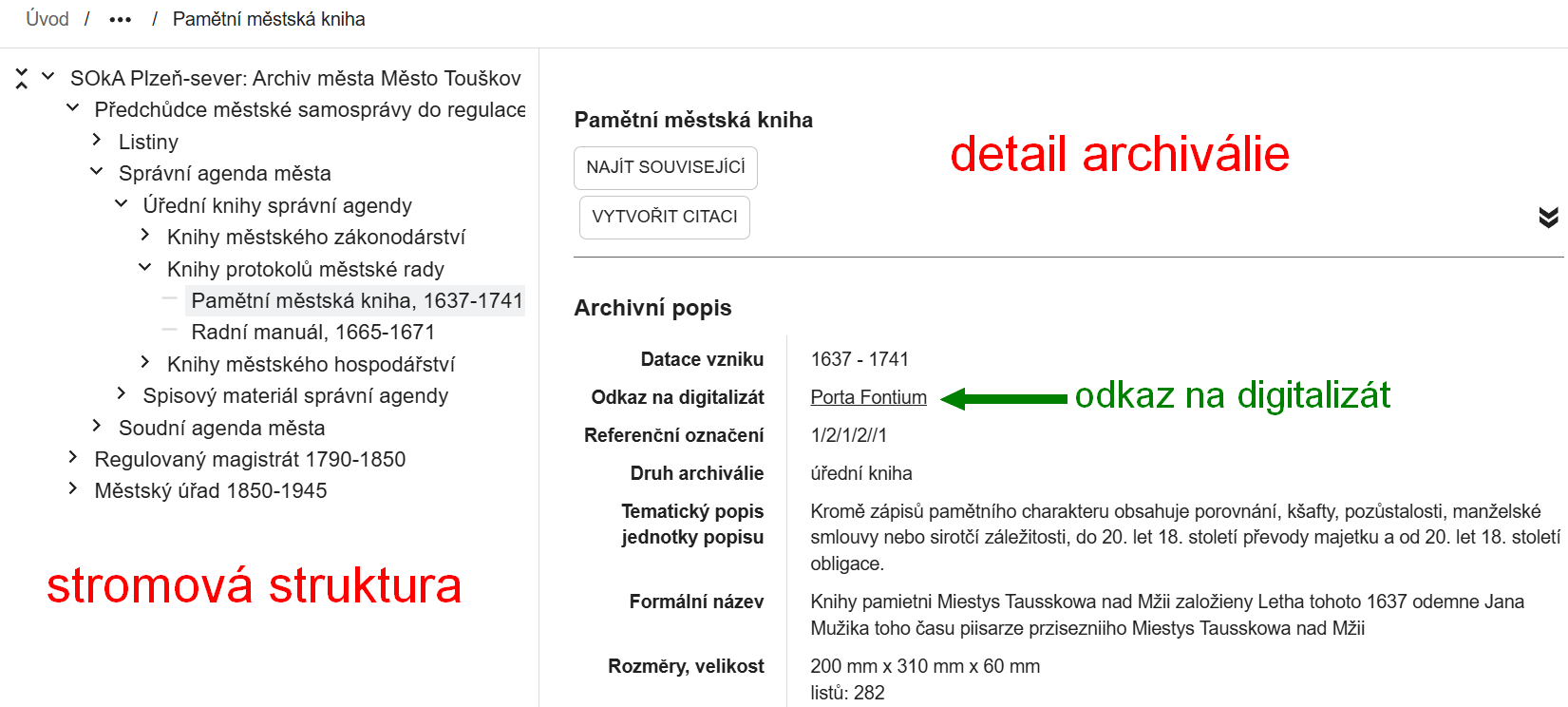 Ukázka detailního zobrazení záznamu
