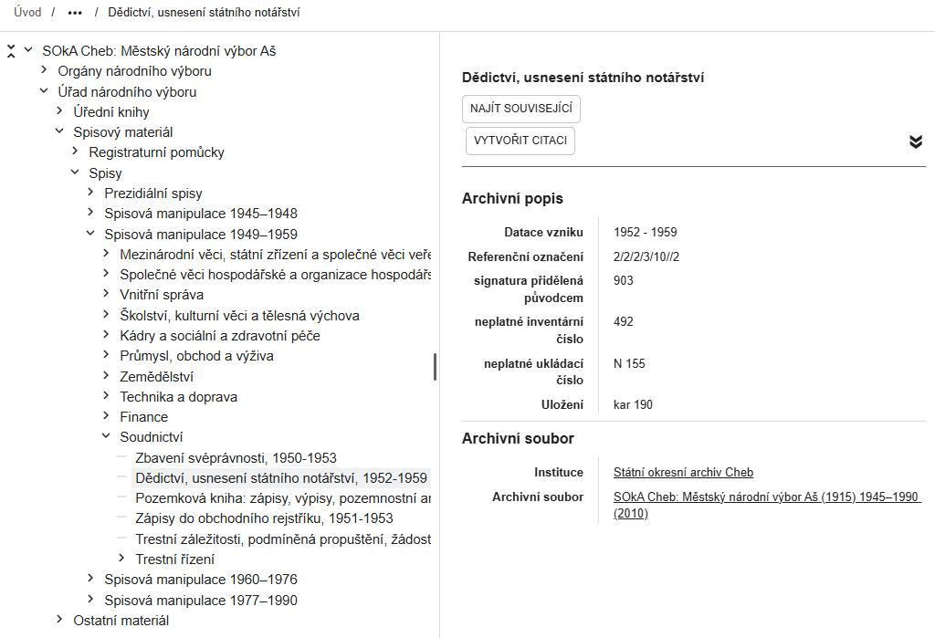 Ukázka detailního zobrazení záznamu