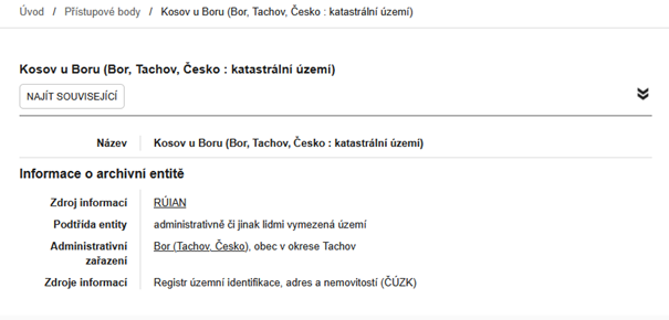 Ukázka detailu entity